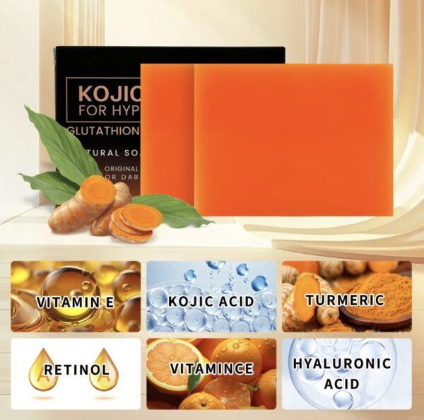 Organic Turmeric Soap Bar For Face, Kojic Acid Soap For Hyperpigmentation, Premium Japanese Formulated Kojic Soap Enriched With Vitamin C, Retinol, Collagen - Image 3