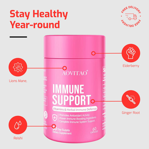 Natural Herbal Immune Defense Immunity Vitamins Supplement Booster And Mushroom Supplement With Lion's Mane, Reishi, Chaga, Cordyceps, Turkey Tail & More - Image 2