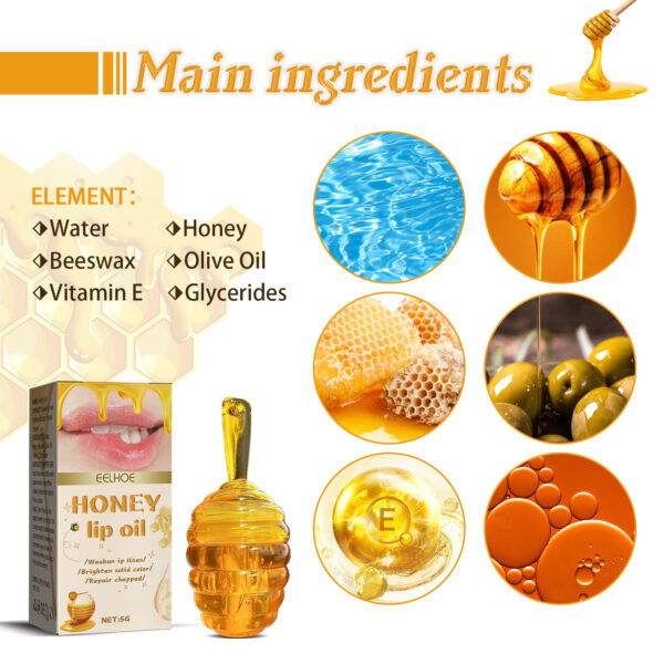 EELHOE Honey Lip Oil, Reduces Lip Lines, Prevents Cracking And Peeling, Moisturizing Lip Care Oil. - Image 3