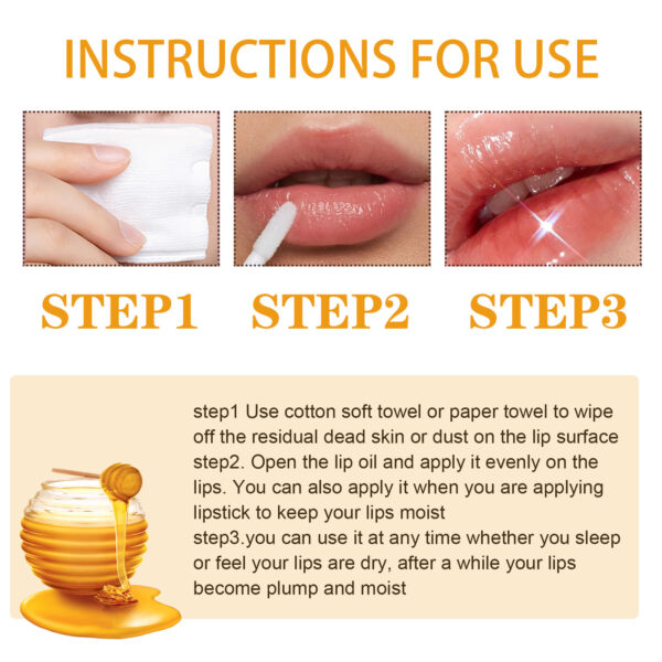 EELHOE Honey Lip Oil, Reduces Lip Lines, Prevents Cracking And Peeling, Moisturizing Lip Care Oil. - Image 4